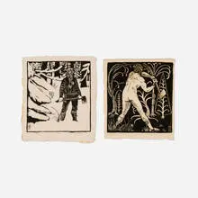 Wharton Esherick, Beauty of Woodsmen; No. 1 (two works from Song of the Broad-Axe), woodcut on rice paper