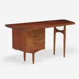 Phillip Lloyd Powell, Desk, c. 1960, carved walnut, stone
