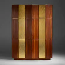 Phillip Lloyd Powell, Exceptional and Large cabinet, c. 1965, walnut, gold leaf, polychromed wood
