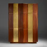 Exceptional and Large cabinet by Phillip Lloyd Powell, c. 1965, walnut, gold leaf, polychromed wood, sold Sep 2023