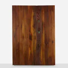 Phillip Lloyd Powell, Exceptional headboard/wall panel, c. 1965, carved and sculpted walnut, painted wood