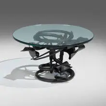 Occasional table by Albert Paley, 1991, forged and fabricated steel , glass, sold Sep 2023