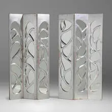 Phillip Lloyd Powell, Monumental screens, pair, c. 1965, silver leaf over lacquered wood, mirrored glass, felt