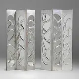 Phillip Lloyd Powell, Monumental screens, pair, c. 1965, silver leaf over lacquered wood, mirrored glass, felt