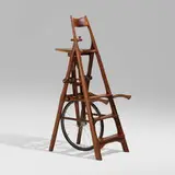 Phillip Lloyd Powell, Library ladder, c. 1992, walnut, padouk, wenge, bubinga, found bicycle wheel, oil on canvas