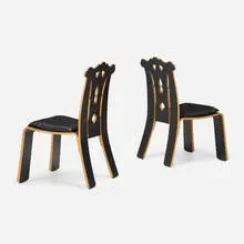 Chippendale chairs, pair by Robert Venturi with Denise Scott Brown, 1985 / 1986, lacquered wood, leather, sold Sep 2023