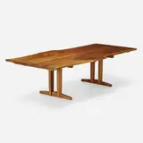 Minguren II dining table by Mira Nakashima, 2005, English walnut, American black walnut, rosewood, sold Sep 2023