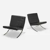 Barcelona chairs from Wayne State University, Detroit, pair by Ludwig Mies van der Rohe, leather, stainless steel, sold Nov 2025