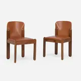 Silvio Coppola, Dining chairs model 330, pair, c. 1965, walnut, saddle leather, leather upholstery