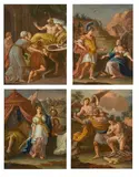 French School 17th century, The Stolen Blessing, Rebecca at the Well, Judith with the Head of Holofernes, and The Sacrifice of Isaac (a group of four), oil on copper