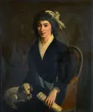 French School, 19th century, A portrait of a woman with a toy dog