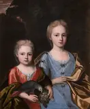 A portrait of two young girls with parrot and grapes by English School 18th century, oil on canvas, offered Sep 2017