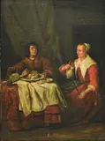 Gerrit Dou, An interior scene with figures, oil on panel