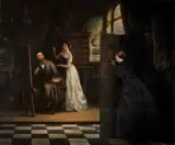 The artist and his model with an unwanted onlooker by English School 19th century, oil on canvas, offered Sep 2017
