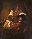 Rembrandt and Saskia in the Parable of the Prodigal Son by Rembrandt Harmensz van Rijn, oil on canvas, sold Sep 2017