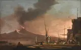 A pier scene with Vesuvius erupting beyond by Italian School 19th century, oil on canvas, offered Sep 2017
