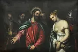 Flemish School, Christ and the profligate woman, oil on canvas
