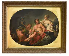 French School, 19th century, A portrait of Mars with attendant figures, oil on canvas (oval)