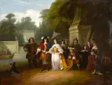 Edmond Thomas Parris, Court figures in a garden setting, oil on canvas