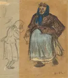 Ach Jott - Anni denkt jewiß, ick hab was in die Taschen by Heinrich Zille, 1902, Kreide, Farbkreide sowie Bleistift auf hellgrauem Papier, mit Chinapapier hinterlegt, sold Jun 2016