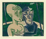 Menschen im Wald by Conrad Felixmüller, 1918, Farbholzschnitt auf Bütten, sold Jun 2017