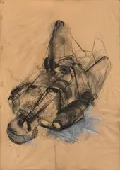 Josef Mikl, Liegende Figur, Um 1948, Kohle und Deckweiß auf Papier