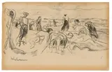 Max Liebermann, Strandszene, Kohle auf Papier