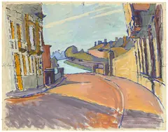Anton Kerschbaumer, Verlorene Brotgasse in Gent II, 1916, Gouache auf Papier