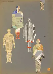 Karl Hermann Trinkaus, Frauen. 1920er-Jahre, Collage und Gouache auf leichtem blaugrauen Karton