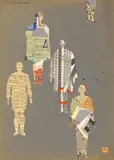 Karl Hermann Trinkaus, Frauen. 1920er-Jahre, Collage und Gouache auf leichtem blaugrauen Karton