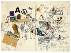 Prunier by Jean Tinguely, Um 1960, Mischtechnik und Collage auf Papier (aus einem Skizzenblock), sold Jun 2018
