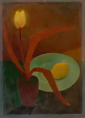 Otto Ritschl, Stillleben mit Tulpe und Zitrone, 1921, Öl auf Malpappe