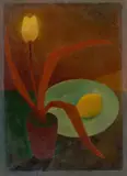 Otto Ritschl, Stillleben mit Tulpe und Zitrone, 1921, Öl auf Malpappe