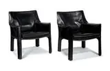 Mario Bellini, Cab armchairs (2), 1977, Leather, steel frame