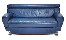 Massimo Iosa Ghini, Balzo suite (3), 1989, Blue leather upholstery, chrome-plated steel