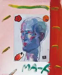 Face and Objects by Peter Max, 1994, Handmade color collage and wove paper, sold Oct 2012
