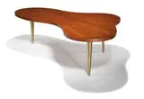 Biomorphic coffee table by T. H. Robsjohn-Gibbings, 1952, Cherry wood, brass, sold Oct 2012