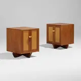 Kornblut cases, pair by Mira Nakashima, 2006, American black walnut, curly maple, burl, sold Sep 2023