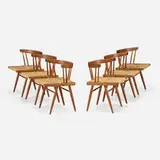 Grass-Seated chairs, set of six by George Nakashima, American black walnut, sea grass cord, sold Sep 2023