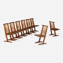 George Nakashima, Conoid chairs, set of eight, 1972-75, 1982, American black walnut, hickory