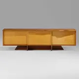Conoid room divider by Mira Nakashima, 2008, American black walnut, curly maple, rosewood, sold Sep 2023