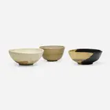 Bowls, set of three by Toshiko Takaezu, c. 1985, glazed porcelain, glazed stoneware, sold Sep 2023