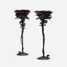 Ginkgo candleholders, pair by Albert Paley, 1994, forged and fabricated steel with a blackened finish, sold Sep 2023