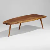 Early coffee table by George Nakashima, 1956, American black walnut, sold Sep 2023