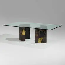 Dining table, model PE 24 by Paul Evans, 1969, Welded, enameled, gilt, and polychromed steel, sold Sep 2023