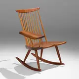 Custom Rocker with Right Arm by George Nakashima, 1984, American black walnut, sold Sep 2023