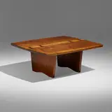 Rare Boat-Shaped coffee table by George Nakashima, 1973, American black walnut, rosewood, sold Sep 2023