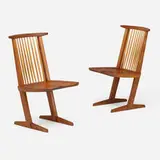 Conoid chairs, pair by George Nakashima, 1989, American black walnut, hickory, sold Sep 2023