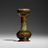Tall vase by George E. Ohr, 1897-1900, glazed earthenware, sold Sep 2023