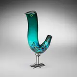 Pulcini by Alessandro Pianon, c. 1963, internally decorated blown glass, murrine, copper, sold Nov 2025